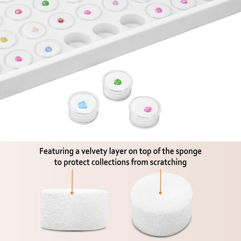 Ikee Design 50 White Foam Gem and Bead Storage Jars Showcase Stackable Display Tray Storage Box for Collectibles, Home Organization, 14.75 W x 8.25 D x 1 H in - Image 3
